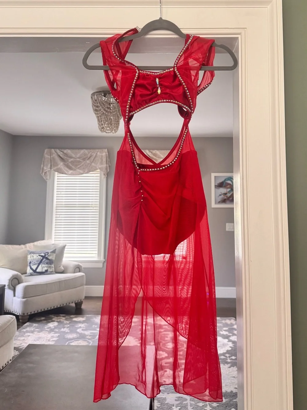 Kids Red Dance Costume Two-Piece Attached Set